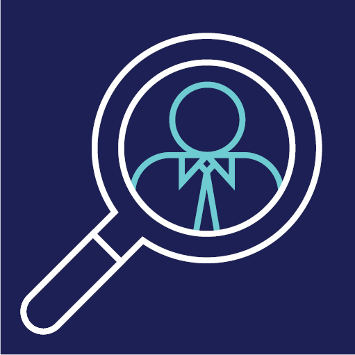 A magnifying glass showing a person wearing a shirt and tie.