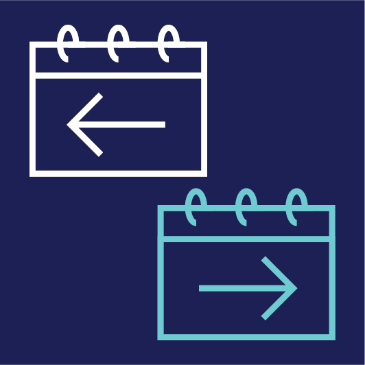 A calendar with an arrow pointing to the left and a calendar with an arrow pointing to the right.