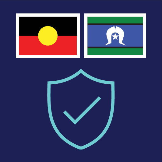 The Aboriginal flag and the Torres Strait Island flag above a safety icon.