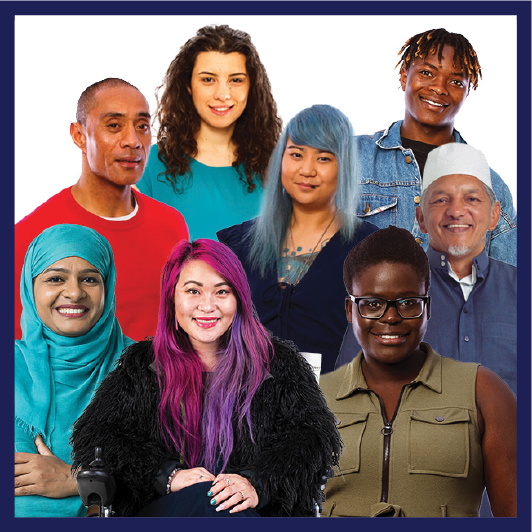 A group of people from different backgrounds.