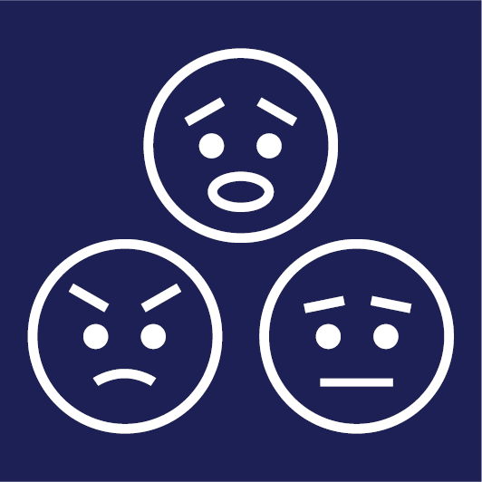 3 faces. 1 of them looks shocked, 1 looks angry, and the other looks sad.