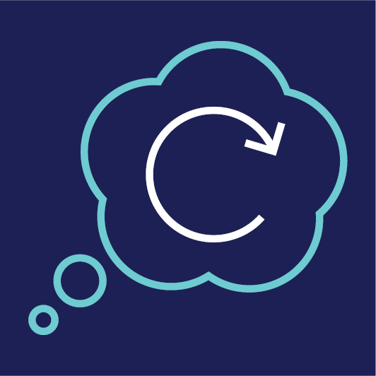 A thought bubble with a repeat icon in it.
