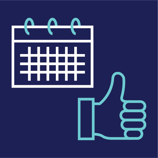 A calendar and a thumbs up icon.