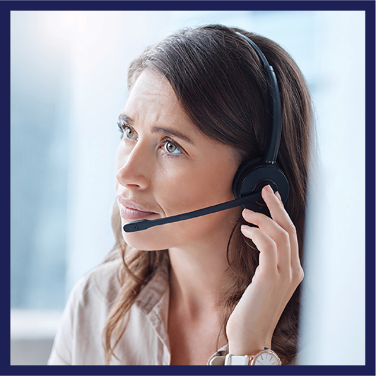 A person with a phone headset on.
