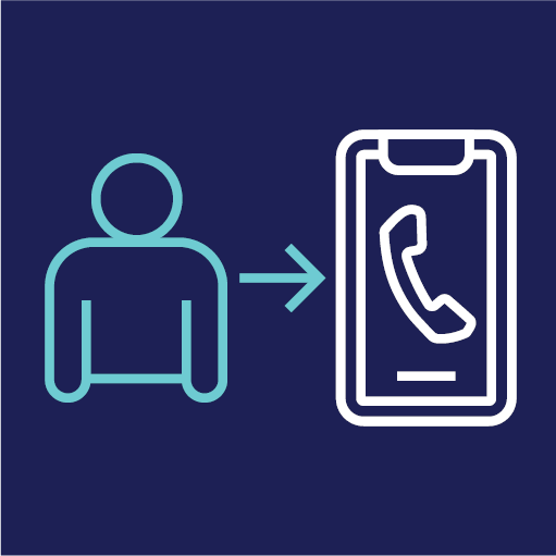 A person with an arrow pointing from them to a phone icone.